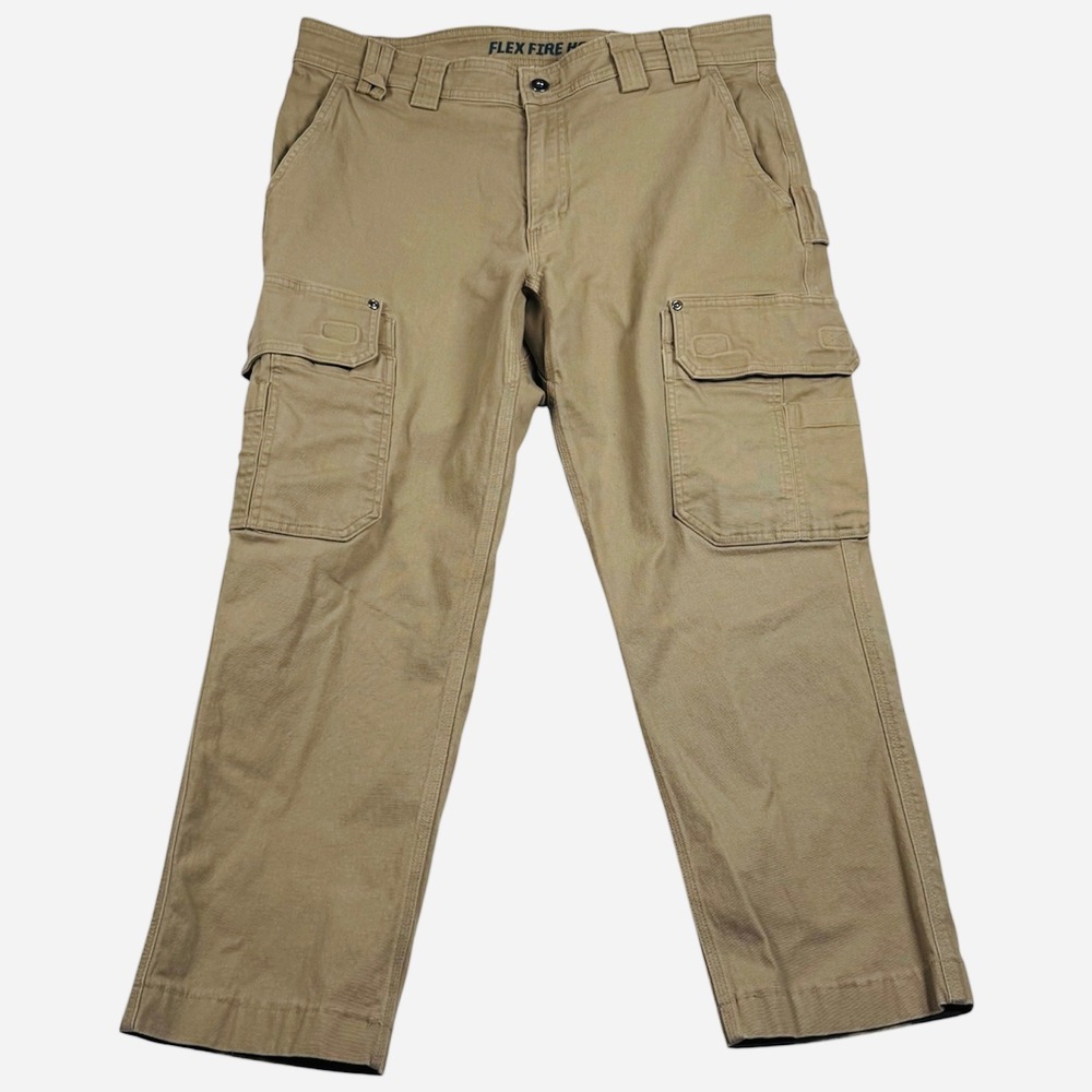 Duluth Flex Fire Hose Cargo Pants Mens 36x30 Desert Khaki Slim Fit Workwear